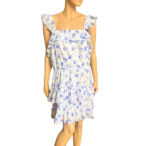 New LoveShackFancy Amalie Ruffled Tiered Dress Women Blue Floral Size 1X